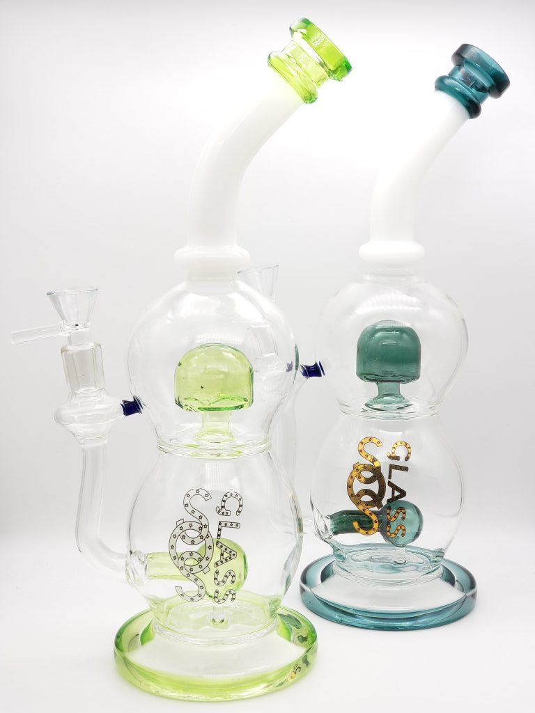 SOS1077 12" Double Perc Two Dome - SOSGlass - Wholesale Smoking Instruments